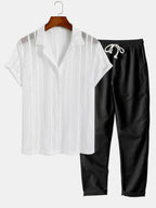 Men's Airy Mesh Shirt and Linen Blend Trousers Lightweight