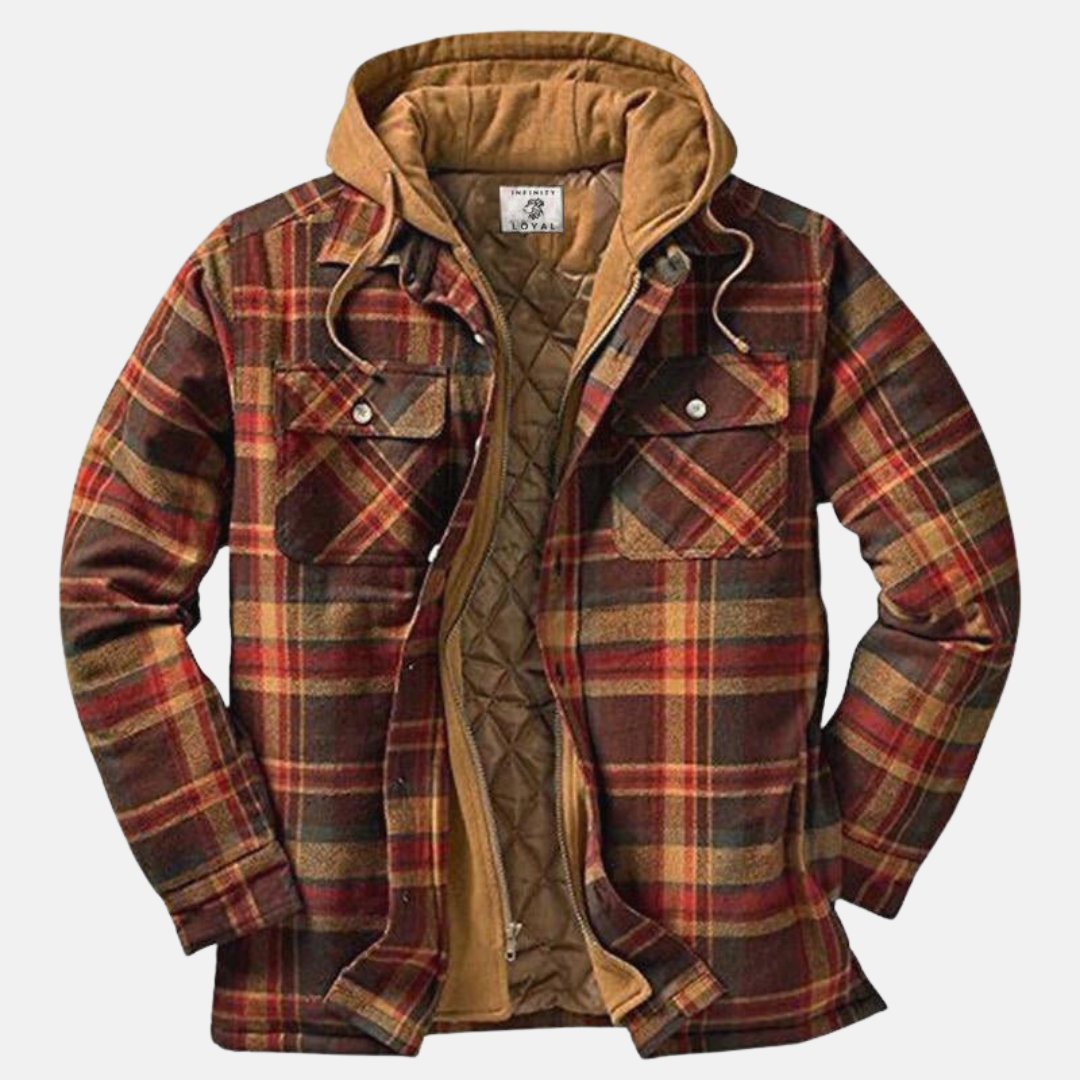 Men's Warm Hooded Overshirt Jacket Printed Quilted Layer