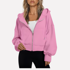 Women's Zip Hoodie Relaxed Fit Cropped Drawstring Jacket