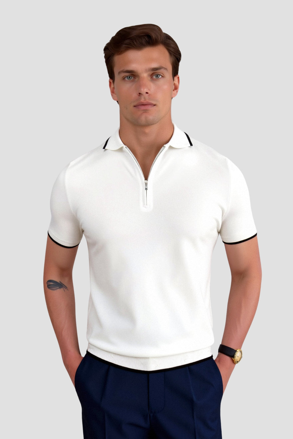 Men's Zip Neck Polo Smart Casual Knitted Summer Shirt