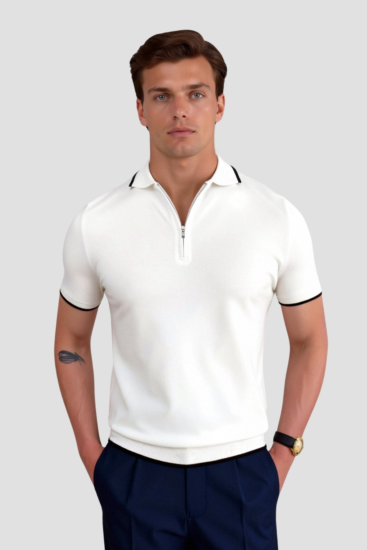 Men's Zip Neck Polo Smart Casual Knitted Summer Shirt