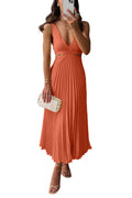 Women's Pleated Cut-Out V-Neck Evening Maxi Dress