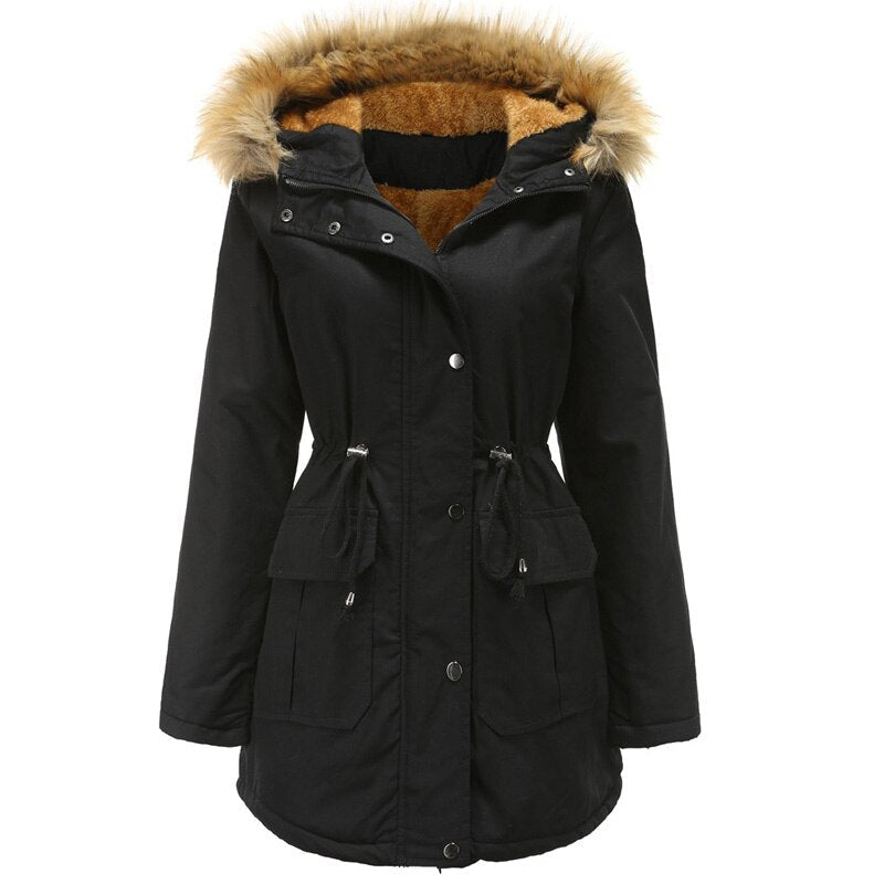 Women's Lined Hooded Parka with Zip-and-Snap Front - Black