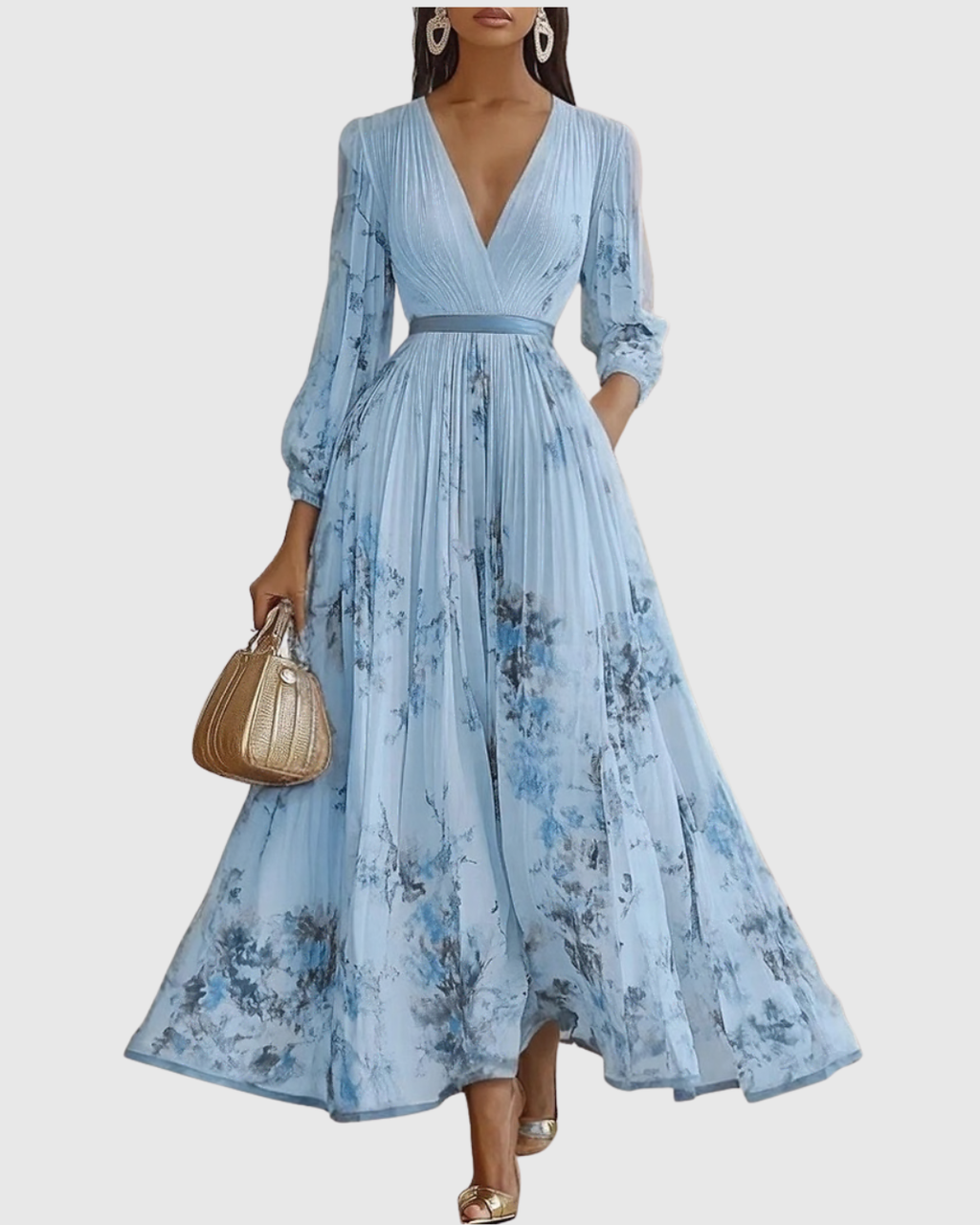 Women's Elegant Pleated Maxi Dress