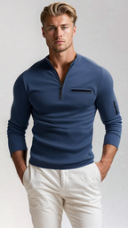 Men's Quarter Zip Sweater with Utility Pocket Details