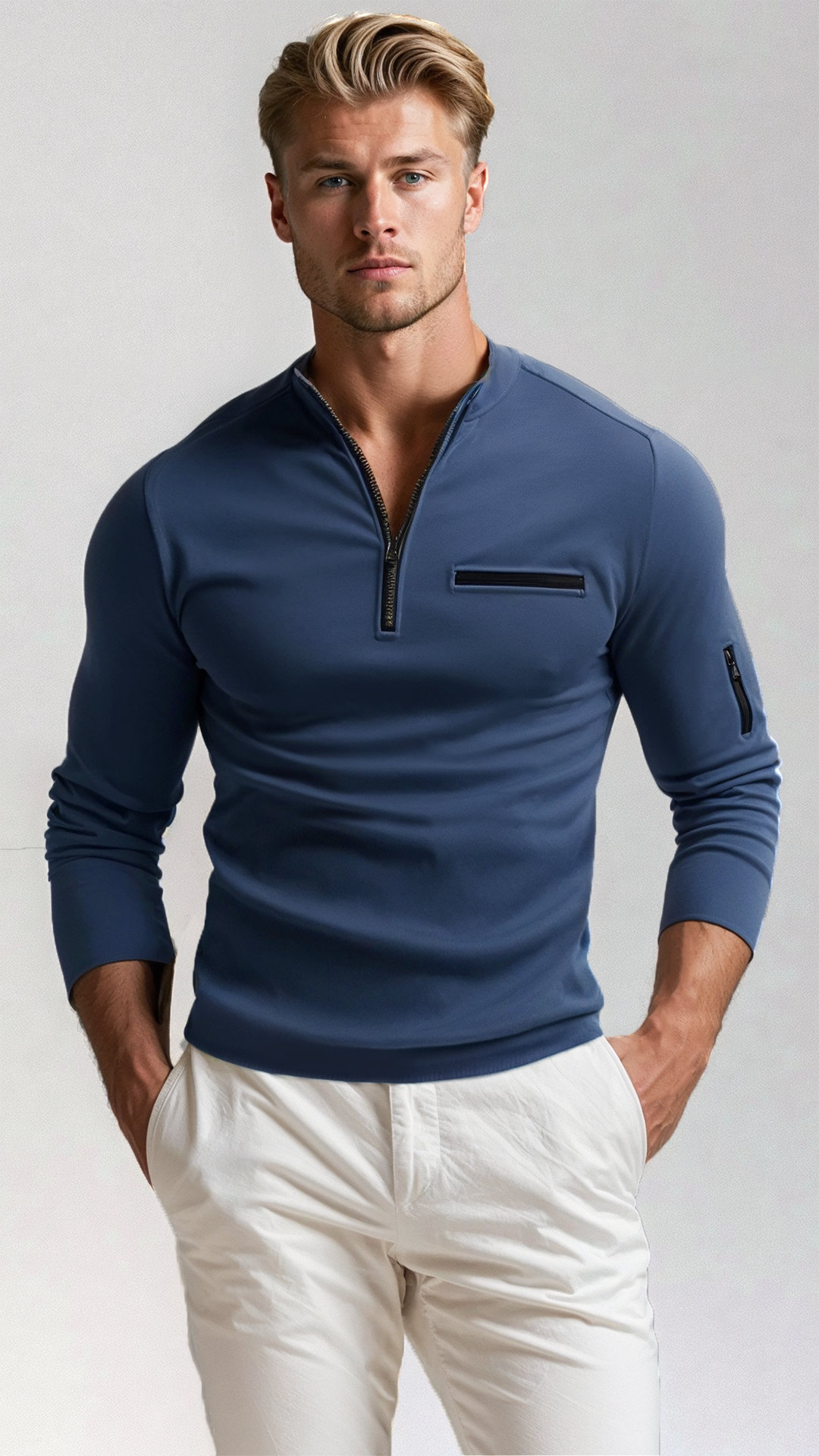 Men's Quarter Zip Sweater with Utility Pocket Details
