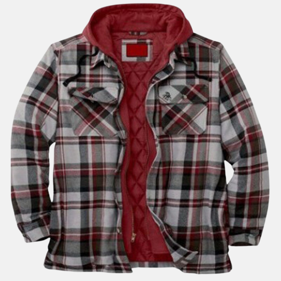 Men's Warm Hooded Overshirt Jacket Printed Quilted Layer