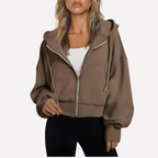Women's Zip Hoodie Relaxed Fit Cropped Drawstring Jacket