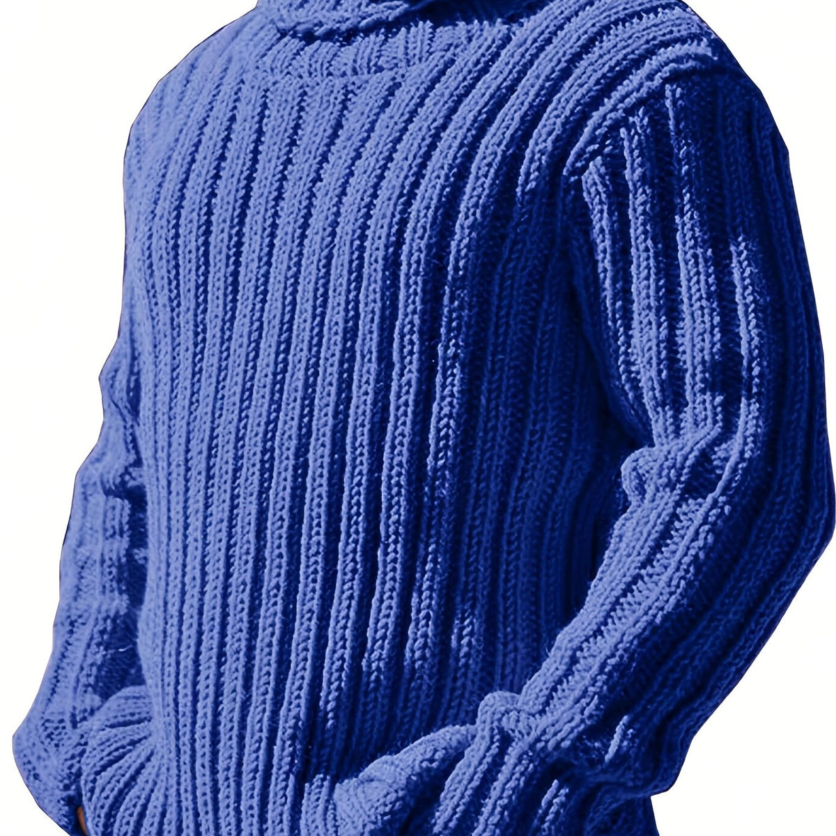 Women's High Neck Rib Texture Easy Fit Knit Pullover - Blue