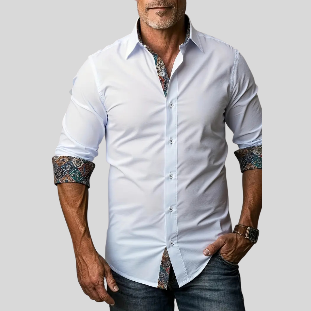 Men's Two-Tone Trim Modern Fit Button-Down Shirt