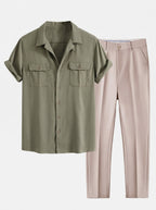 Men's Relaxed Summer Shirt and Trousers Set Cuban Collar