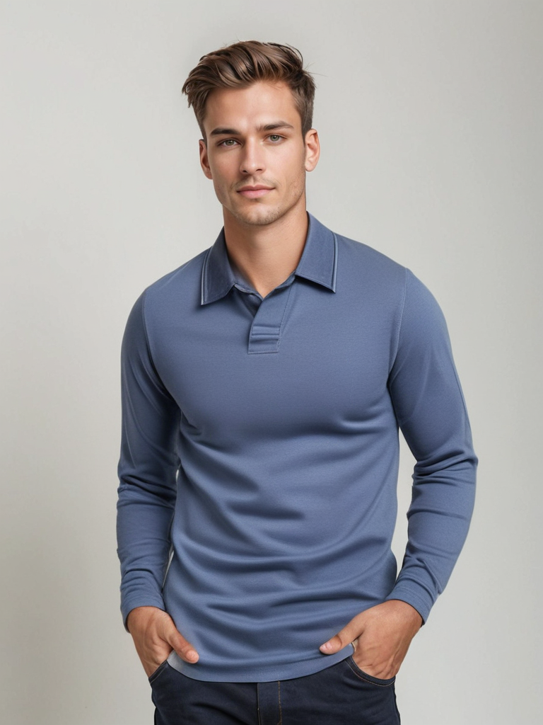 Men's Long Sleeve Polo Shirt Soft Comfortable Modern Fit