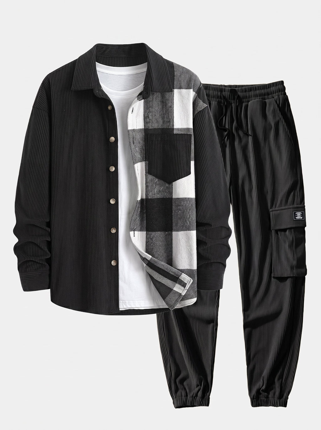 Men's Corduroy Shirt and Cargo Jogger Set Relaxed Autumn