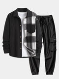 Men's Corduroy Shirt and Cargo Jogger Set Relaxed Autumn