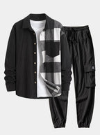 Men's Corduroy Shirt and Cargo Jogger Set Relaxed Autumn