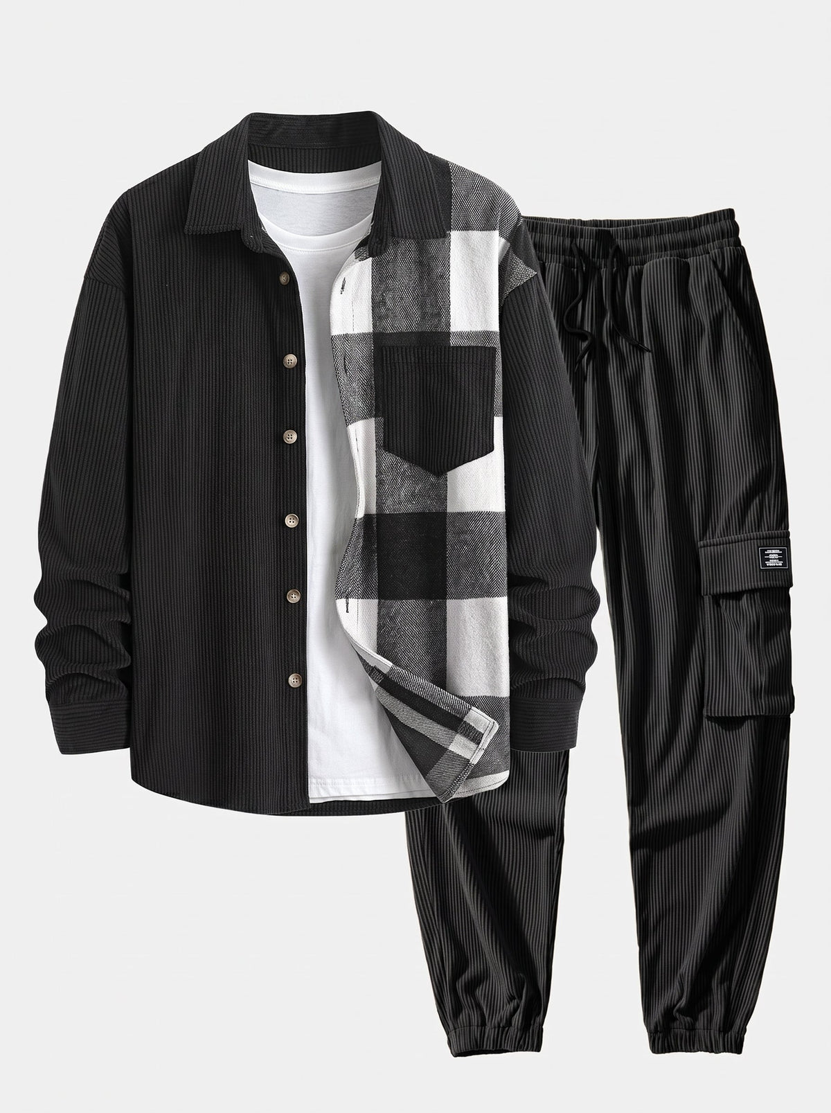 Men's Corduroy Shirt and Cargo Jogger Set Relaxed Autumn