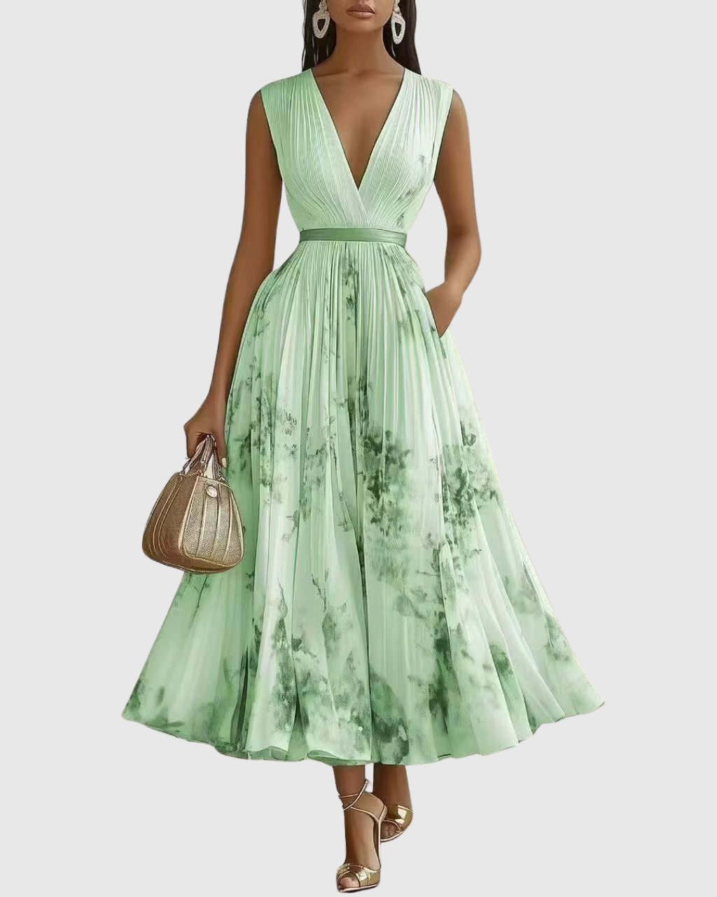 Women's Elegant Pleated Maxi Dress