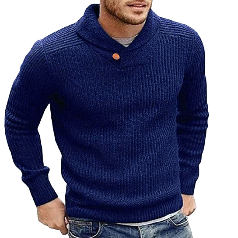 Men's Ribbed Shawl Collar Sweater with Button Detail
