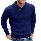 Men's Ribbed Shawl Collar Sweater with Button Detail