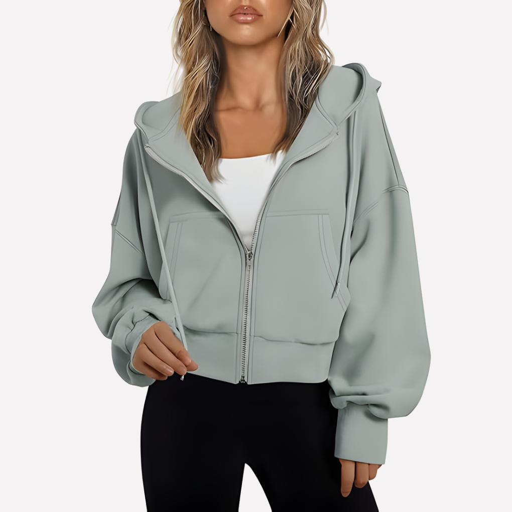 Women's Zip Hoodie Relaxed Fit Cropped Drawstring Jacket