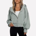Women's Zip Hoodie Relaxed Fit Cropped Drawstring Jacket