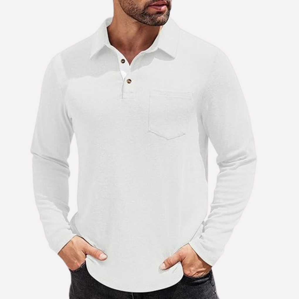 Men's Long Sleeve Polo Shirt Chest Pocket Casual Fit