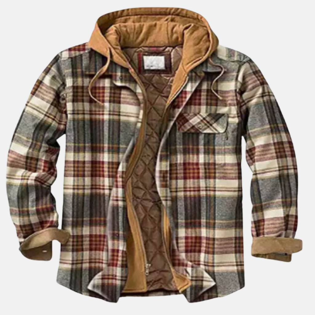 Men's Warm Hooded Overshirt Jacket Printed Quilted Layer