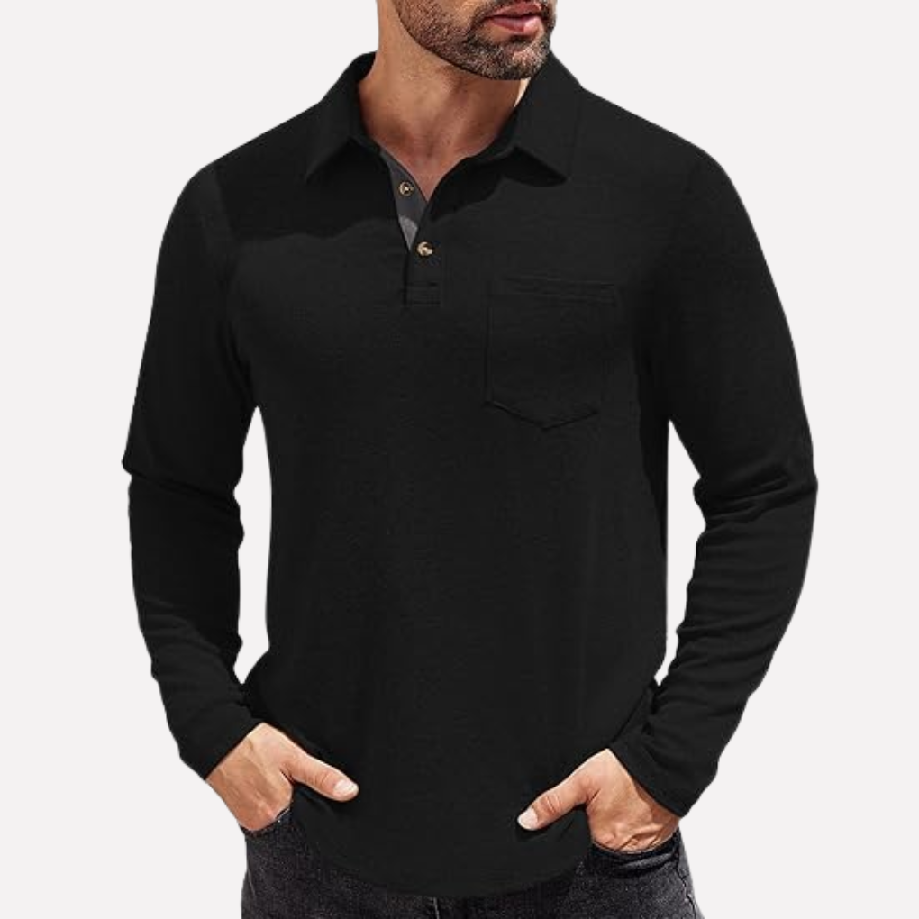 Men's Long Sleeve Polo Shirt Chest Pocket Casual Fit