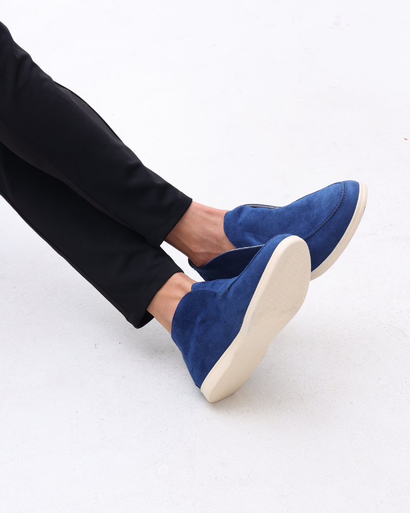 Men's Suede Slip On Loafers Mid Cut Contrast Sole