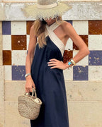 Women's Crossover Halter Maxi Dress With Flowing Silhouette