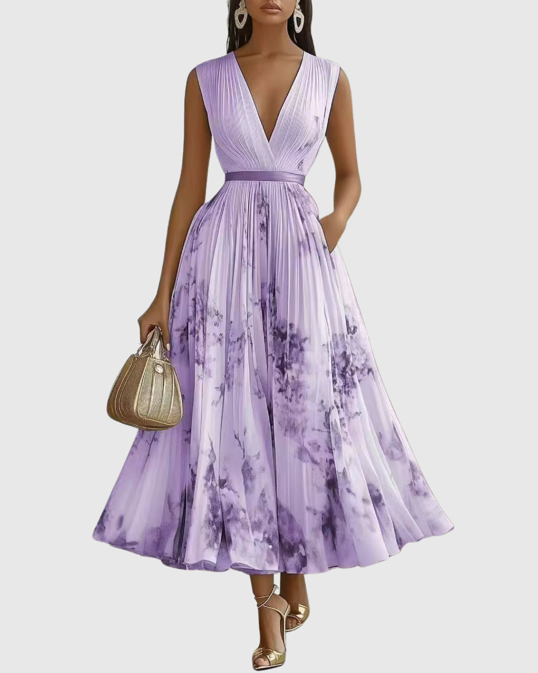 Women's Elegant Pleated Maxi Dress