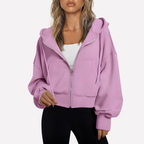 Women's Zip Hoodie Relaxed Fit Cropped Drawstring Jacket