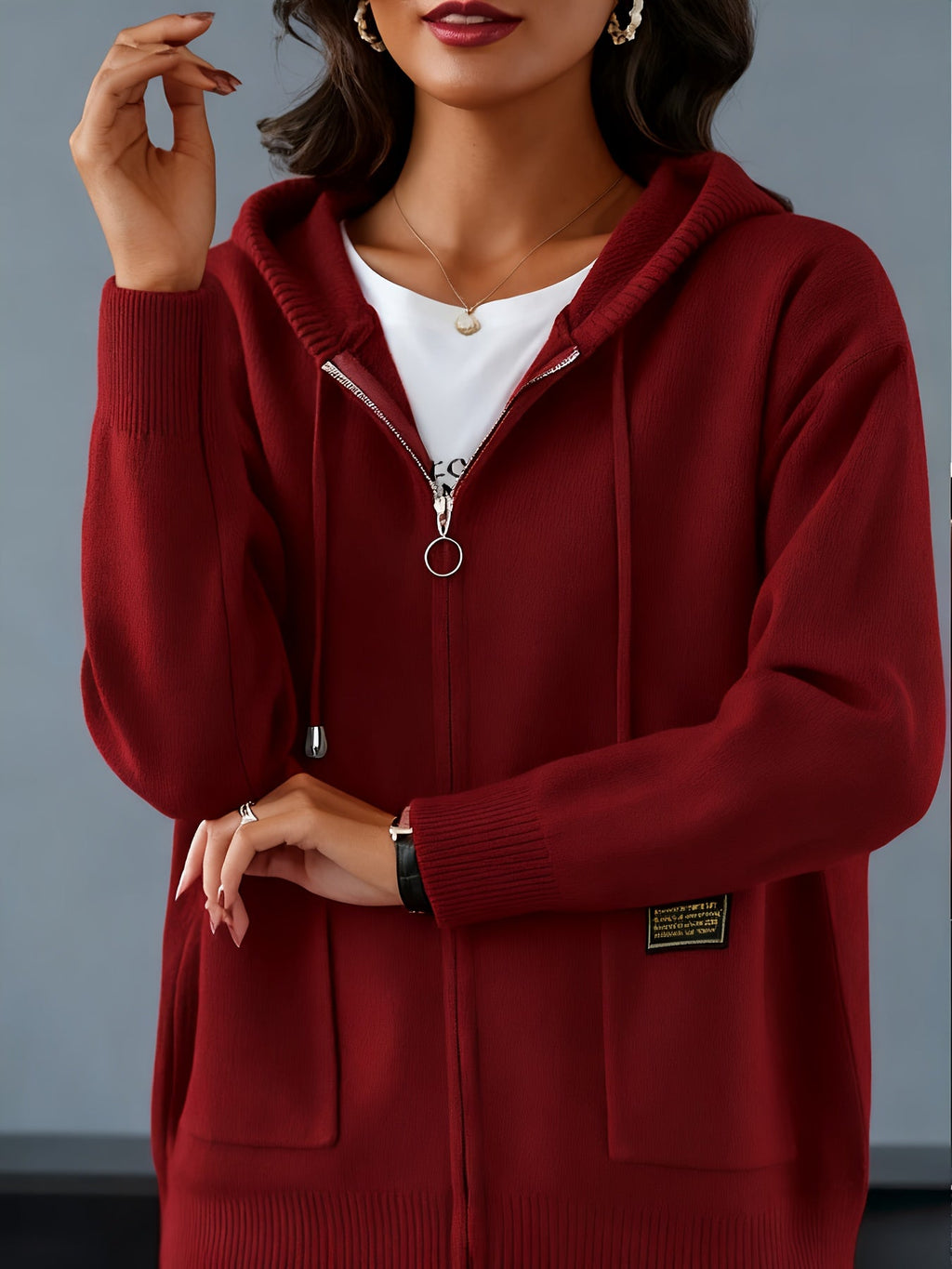 Women's Soft Knit Full-Zip Hoodie Cardigan with Pockets