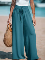 Women's Tie-Waist Palazzo Trousers – Wide-Leg Pants