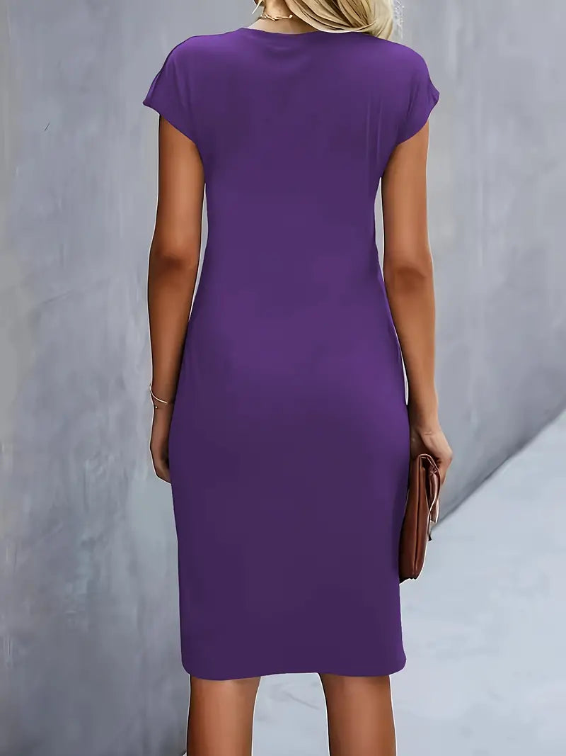 Women's Ruched Waist Bodycon Short Sleeve Midi Dress
