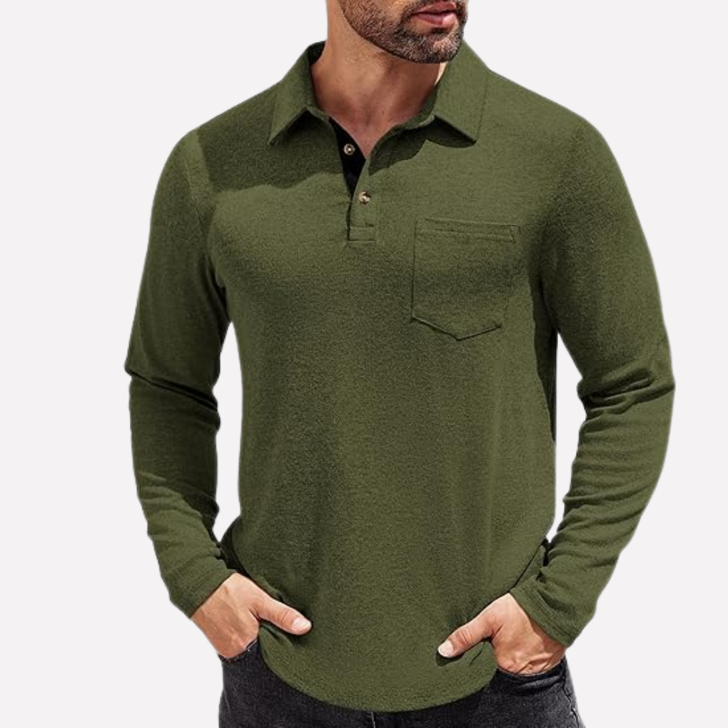 Men's Long Sleeve Polo Shirt Chest Pocket Casual Fit