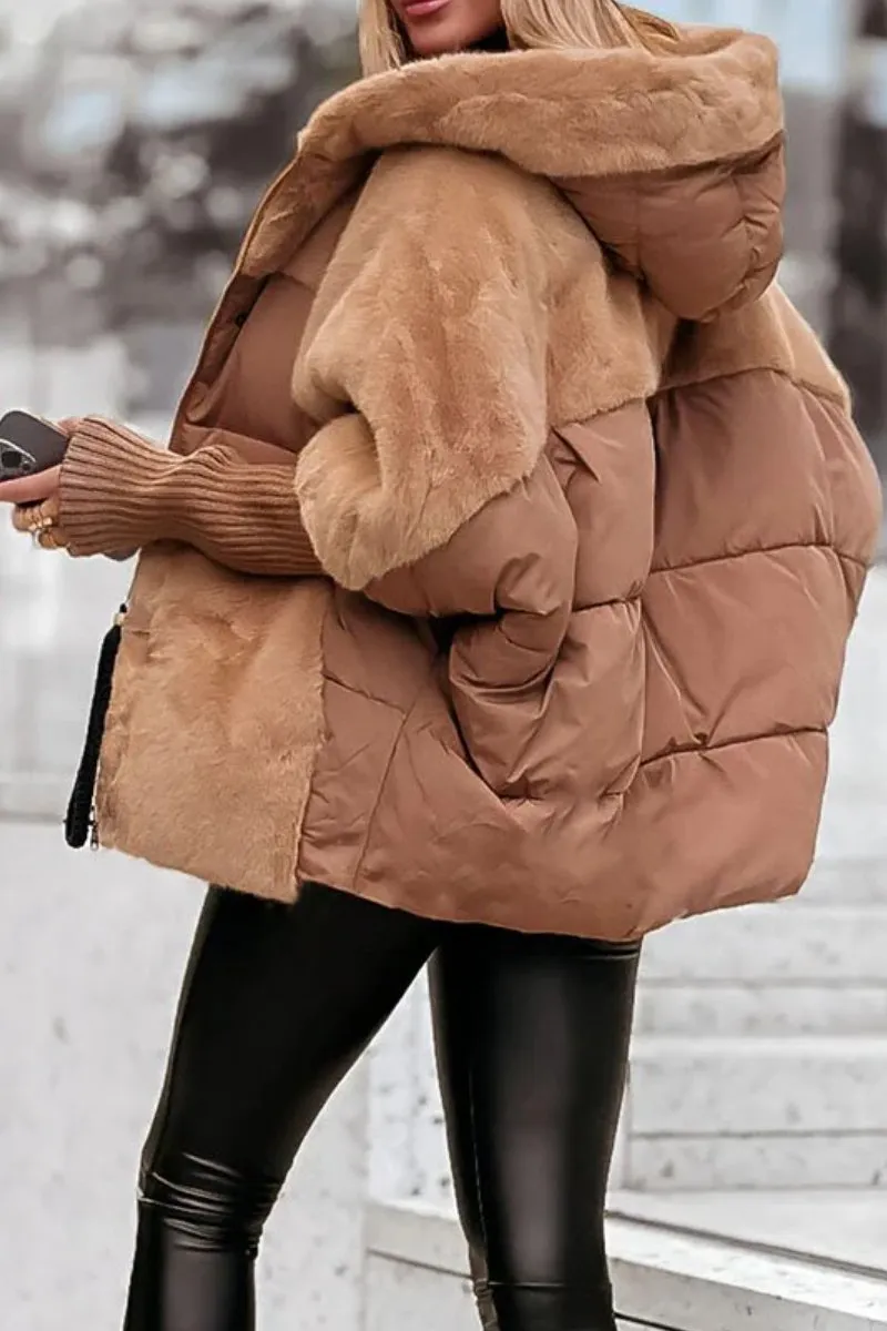 Women's Thermal Padded Puffer with Faux Fur Shoulders and Hood
