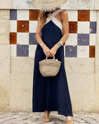 Women's Crossover Halter Maxi Dress With Flowing Silhouette
