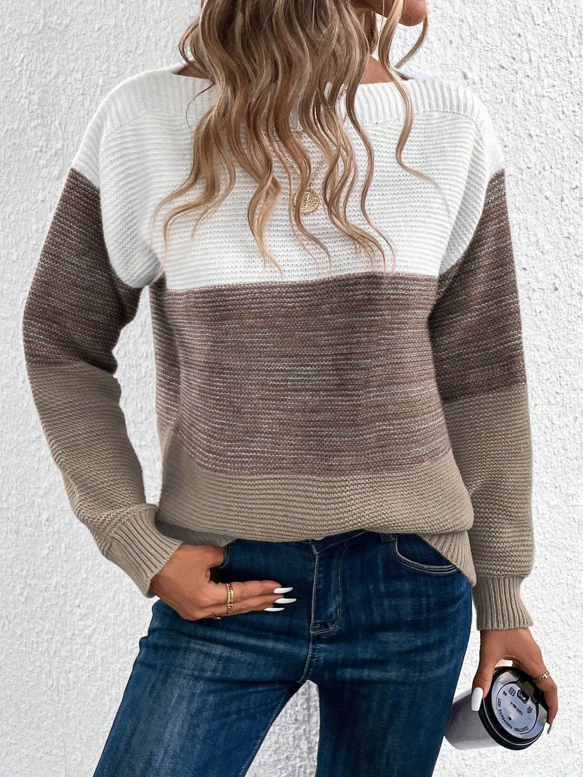 Women's Relaxed Contrast Block Knit Sweater