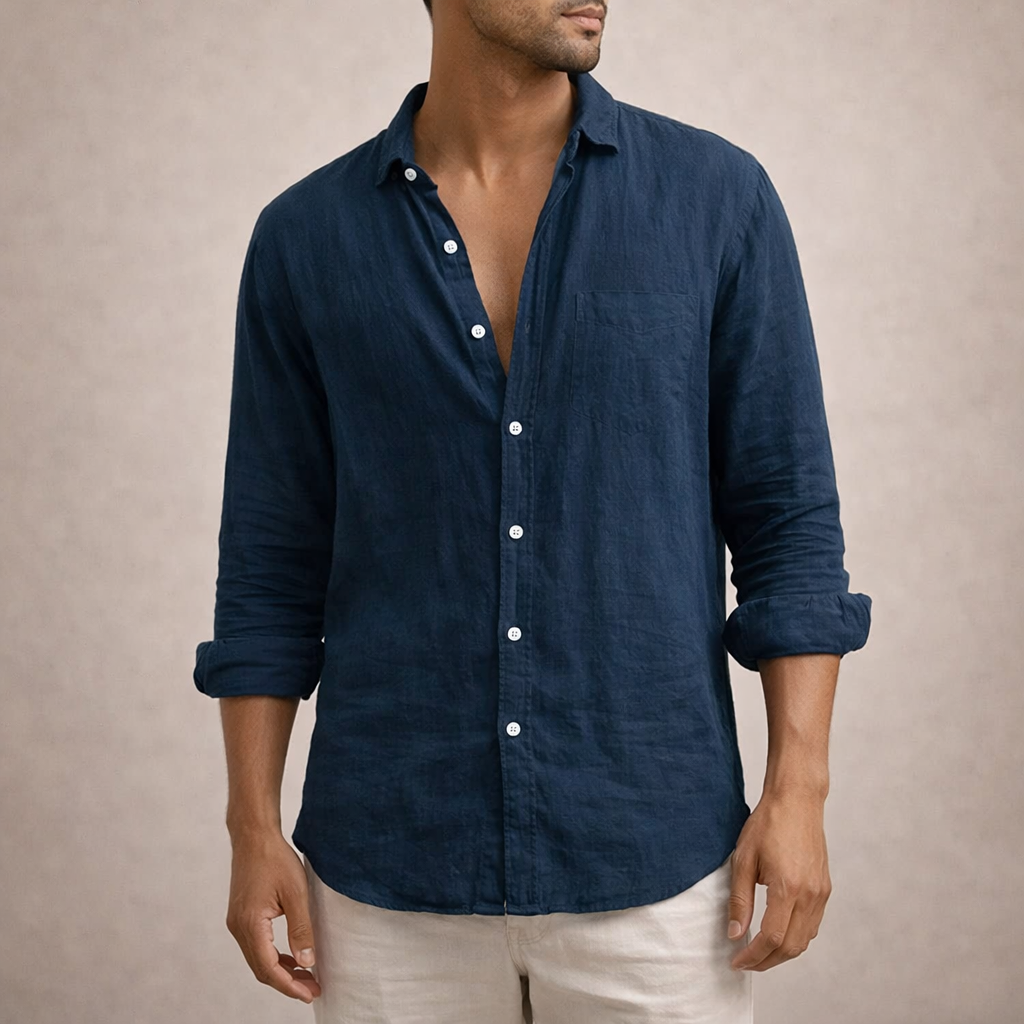 Men's Regular Fit Linen Button Down Casual Shirt