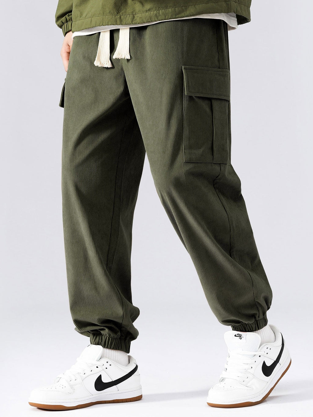 Men's Corduroy Cargo Tracksuit Patchwork Hoodie Set for Casual