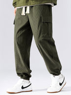 Men's Corduroy Cargo Tracksuit Patchwork Hoodie Set for Casual