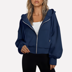 Women's Zip Hoodie Relaxed Fit Cropped Drawstring Jacket