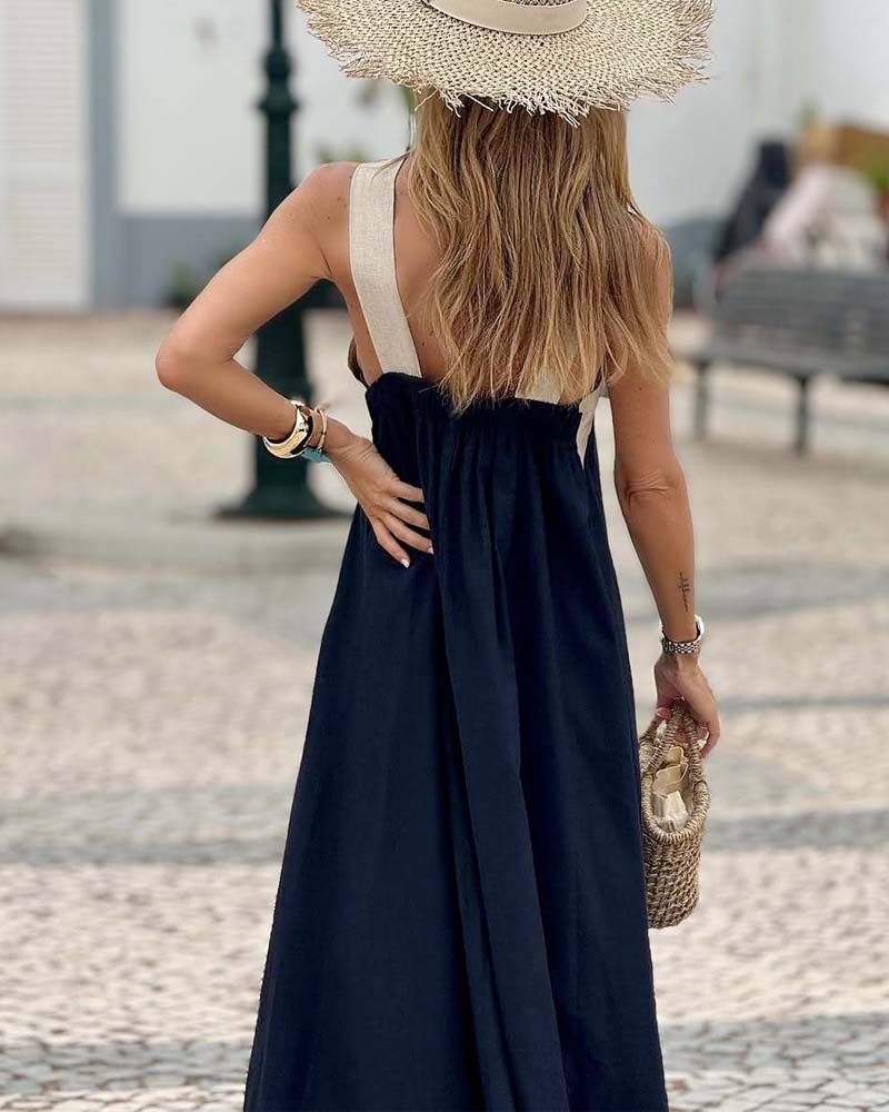 Women's Crossover Halter Maxi Dress With Flowing Silhouette