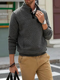 Men's Quilted Pullover Sweater with Buttoned Stand Collar