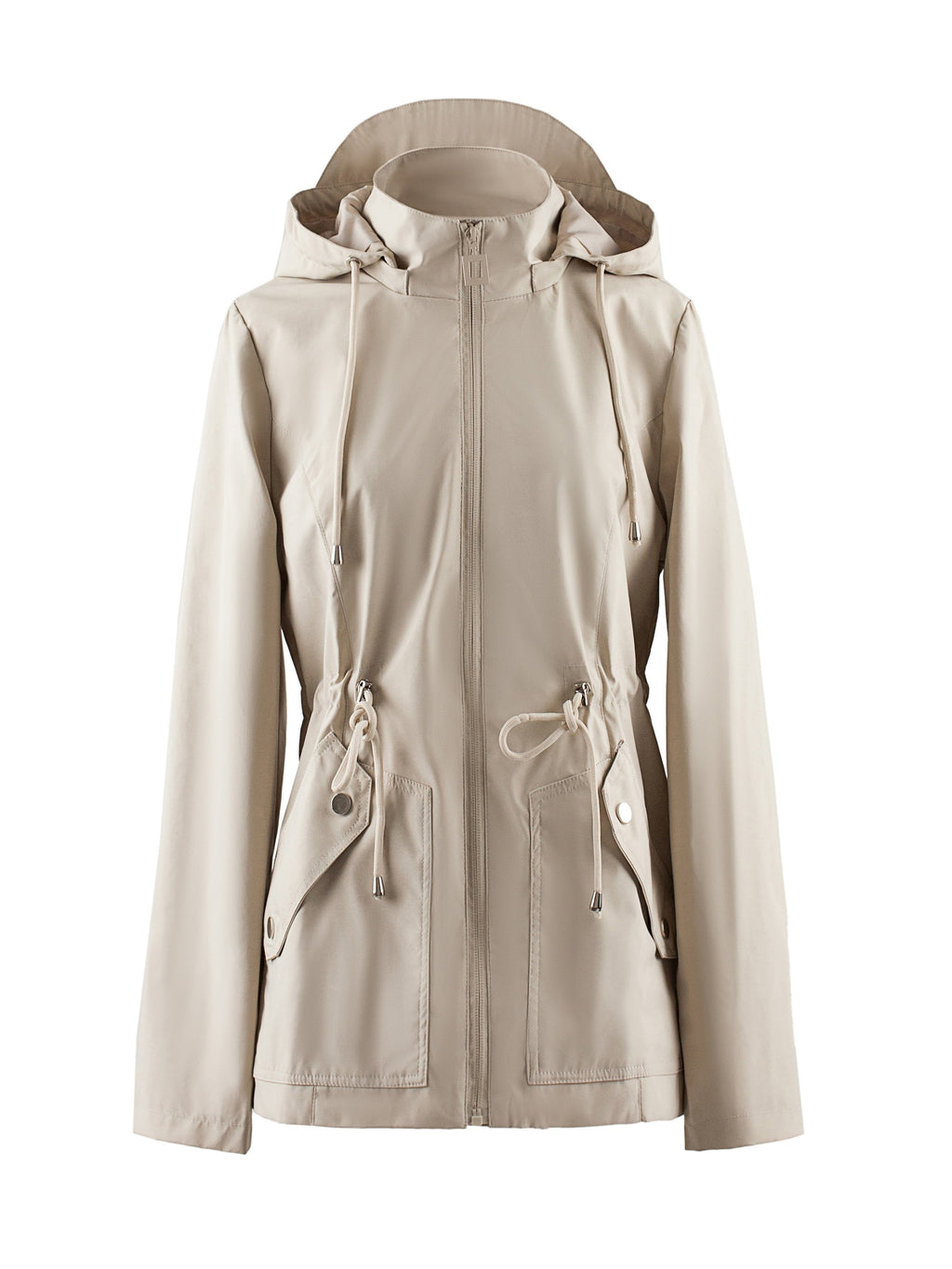 Women's Lightweight Hooded Spring Jacket with Drawstring Cinch Waist