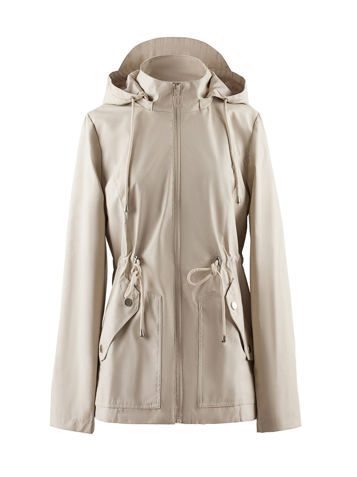 Women's Lightweight Hooded Spring Jacket with Drawstring Cinch Waist