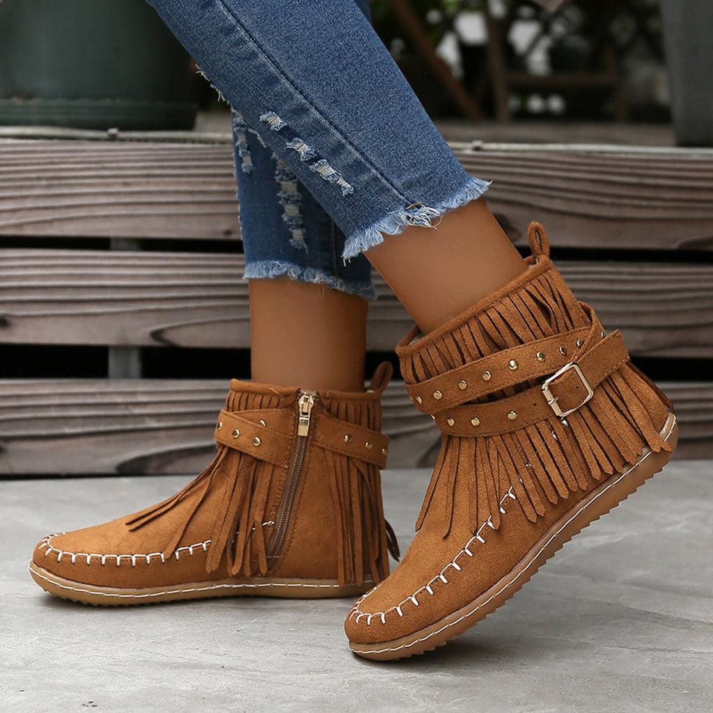 Women's Cushioned Cowgirl Booties with Swinging Fringe
