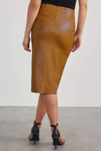 Women's Leather Look Skirt Twisted Front Slit Design
