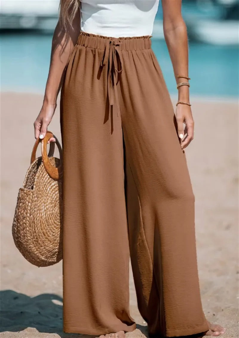 Women's Tie-Waist Palazzo Trousers – Wide-Leg Pants